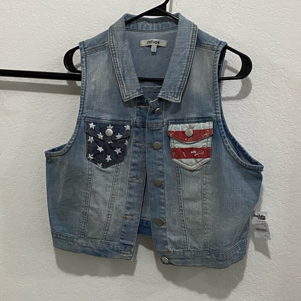 NWT Charlotte Russe Size L Patriotic Jean Vest